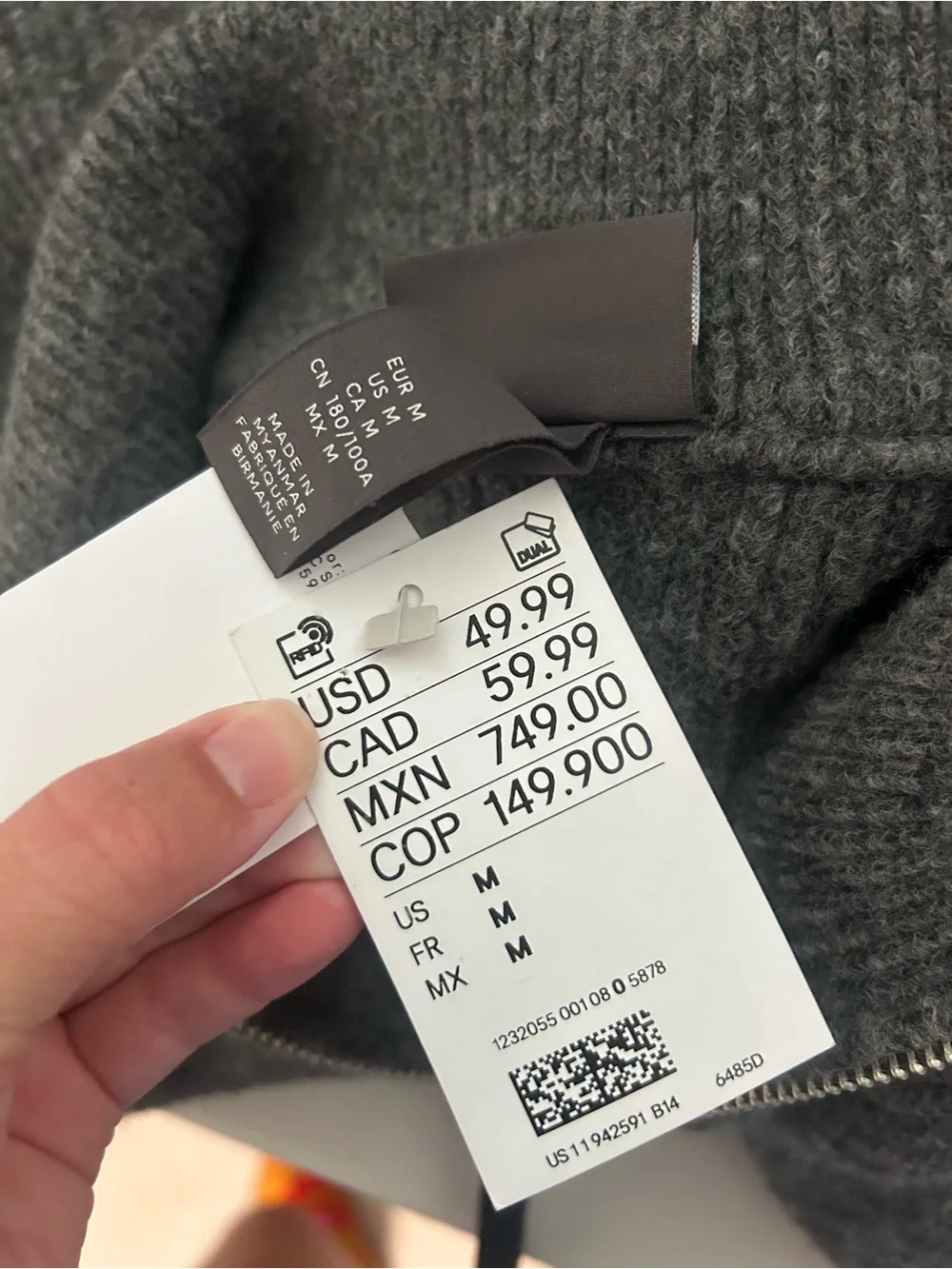 H&M Wool Blend Full Zip Knit Sweater Men’s Medium Gray